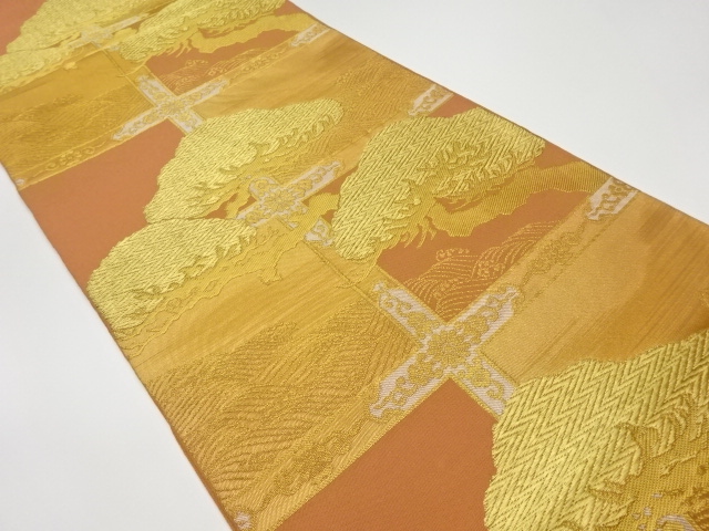 リサイクル　格天井に松模様織出し袋帯